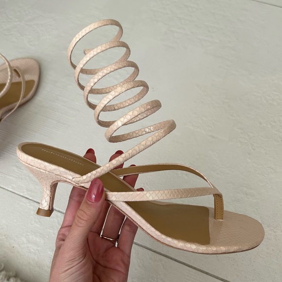 Reformation Nude Holographic Snakeskin Spiral Strap Heeled Sandals - Picture 4 of 5